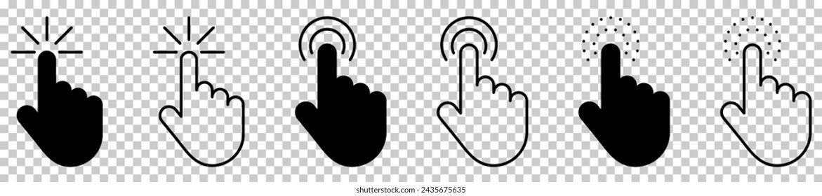 Conjunto de iconos de cursores de mano. Ilustración vectorial aislada sobre fondo transparente