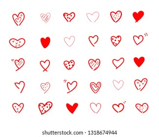 Set of hand doodle black hearts.