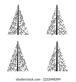 Set of hand draw abstract Christmas tree. Vector illustration.