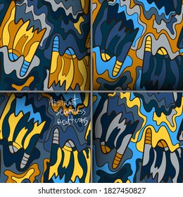 Set of hand draw abstract four seamless patterns