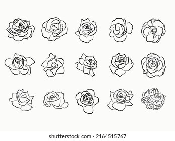 Set Of Hand Draw Aesthetic Line Art Rose Flower.rose Flowers Clipart Icon Collection 