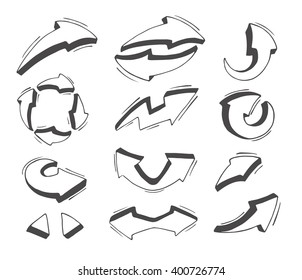 Set of hand draw arrows isolated on white background for your business. Vector Illustration