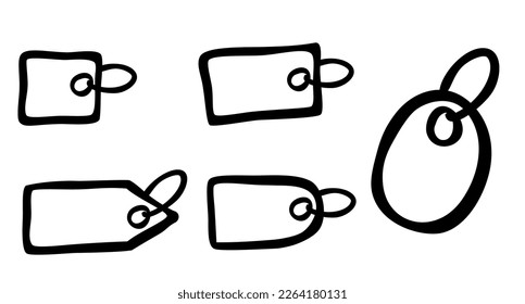 set hand draw basic shape with rope tag, square, rectangle, oval
