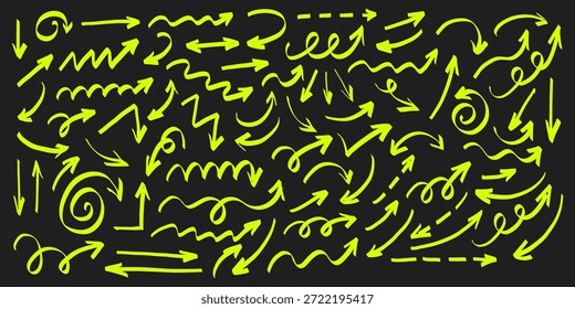 Set of hand draw black various arrows collection.