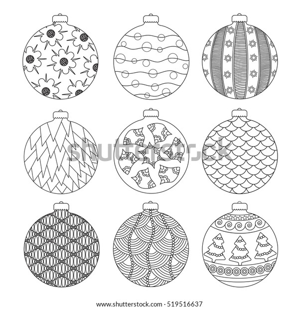 Set Hand Draw Christmas Balls Coloring Stock Vector (Royalty Free ...