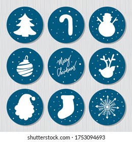 Set of hand draw christmas circle blue icons illustration