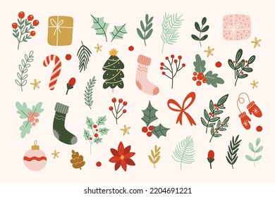 Set of hand draw Christmas and New year elements,winter and holiday vector collection.