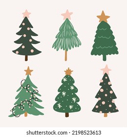 set of hand draw christmas tree elements