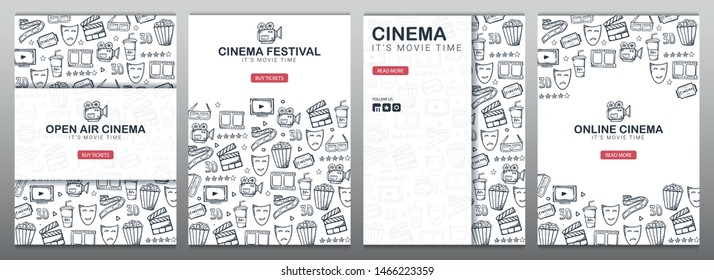 Set of Hand draw Cinema doodle backgrounds. Movie Time