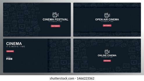 Set of Hand draw Cinema doodle backgrounds. Movie Time