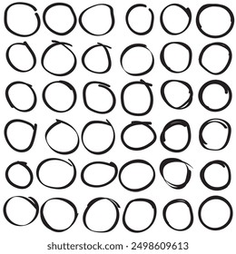 Set of hand draw circle. Pen or pencil draw circle set isolated on white background.