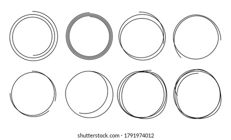 Set Hand Draw Collection Of Black Circular Scribble Circle Line Doodle Round Sketch Design Doodle Elements Ball Vector Style