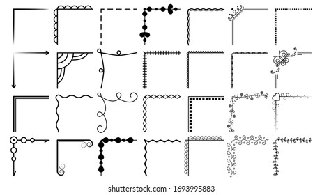 Set Hand Draw Of Corners Different Shapes Flower Decoration Vector Design Doodle Sketch Style For Wedding And Banner