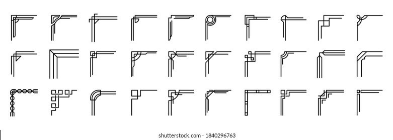 Set Hand Draw Of Corners Different Shapes Flower Decoration Vector Design Doodle Sketch Style For Wedding And Banner