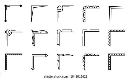 Set Hand Draw Of Corners Different Shapes Flower Decoration Vector Design Doodle Sketch Style For Wedding And Banner