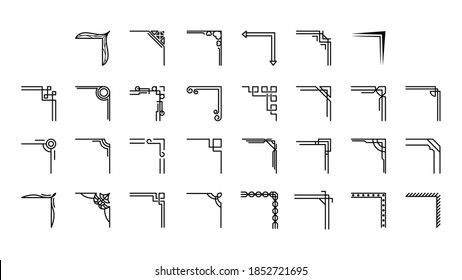 Set Hand Draw Of Corners Different Shapes Flower Decoration Vector Design Doodle Sketch Style For Wedding And Banner
