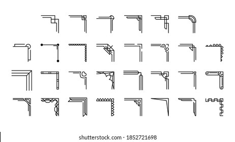 Set Hand Draw Of Corners Different Shapes Flower Decoration Vector Design Doodle Sketch Style For Wedding And Banner