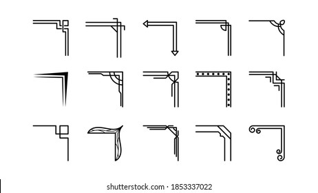 Set Hand Draw Of Corners Different Shapes Flower Decoration Vector Design Doodle Sketch Style For Wedding And Banner