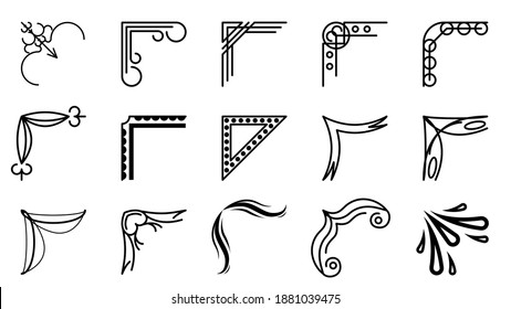 Set Hand Draw Of Corners Different Shapes Decoration Vector Design Doodle Sketch Style For Wedding And Banner