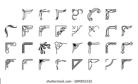 Establecer Dibujo De Mano De Esquinas Diferentes Formas Decoración De Flores Diseño Diseño De Dibujo De Doodle Estilo Para Boda Y Cartel
