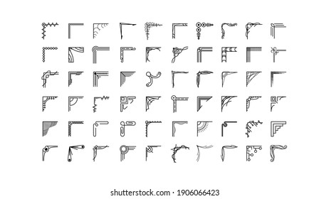 Set Hand Draw Of Corners Different Shapes Flower Decoration Vector Design Doodle Sketch Style For Wedding And Banner