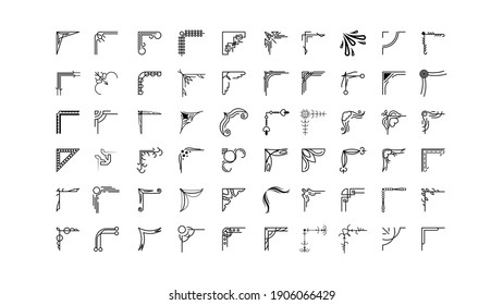 Set Hand Draw Of Corners Different Shapes Flower Decoration Vector Design Doodle Sketch Style For Wedding And Banner