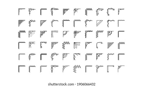 Set Hand Draw Of Corners Different Shapes Flower Decoration Vector Design Doodle Sketch Style For Wedding And Banner