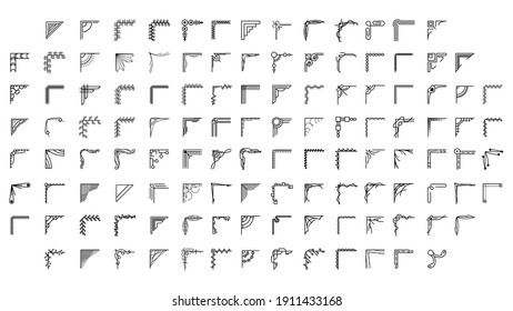 Set Hand Draw Of Corners Different Shapes Flower Decoration Vector Design Doodle Sketch Style For Wedding And Banner