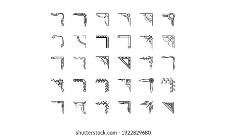 Set Hand Draw Of Corners Different Shapes Flower Decoration Vector Design Doodle Sketch Style For Wedding And Banner