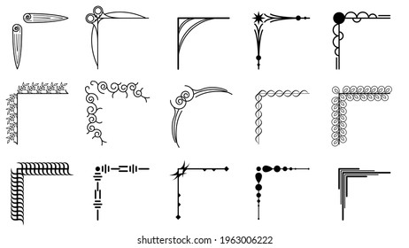 Set Hand Draw Of Corners Different Shapes Flower Decoration Vector Design Doodle Sketch Style For Wedding And Banner