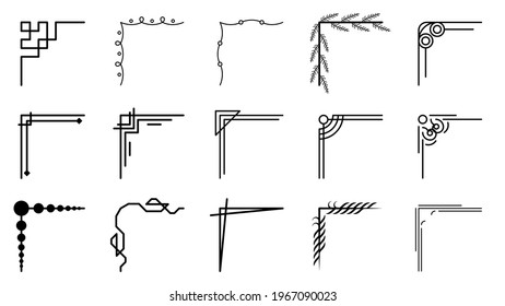 Set Hand Draw Of Corners Different Shapes Flower Decoration Vector Design Doodle Sketch Style For Wedding And Banner