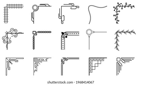 Set Hand Draw Of Corners Different Shapes Flower Decoration Vector Design Doodle Sketch Style For Wedding And Banner