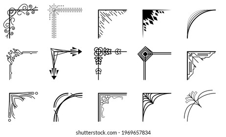 Set Hand Draw Of Corners Different Shapes Flower Decoration Vector Design Doodle Sketch Style For Wedding And Banner
