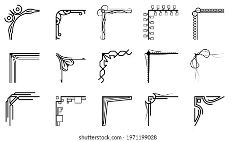 Set Hand Draw Of Corners Different Shapes Flower Decoration Vector Design Doodle Sketch Style For Wedding And Banner