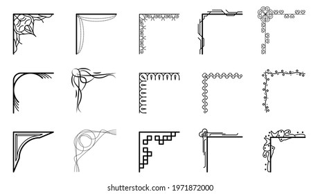 Set Hand Draw Of Corners Different Shapes Flower Decoration Vector Design Doodle Sketch Style For Wedding And Banner