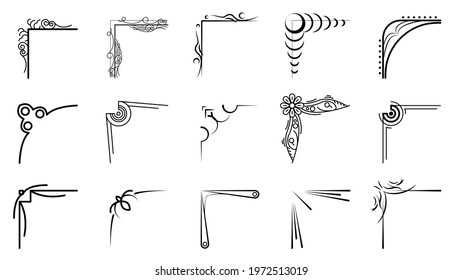 Set Hand Draw Of Corners Different Shapes Flower Decoration Vector Design Doodle Sketch Style For Wedding And Banner