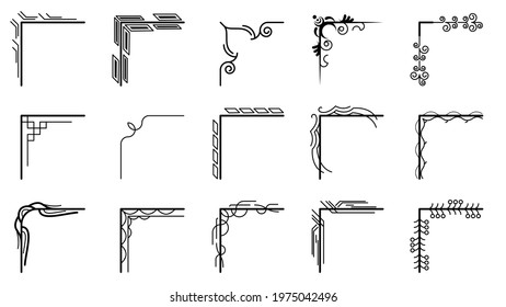 Set Hand Draw Of Corners Different Shapes Flower Decoration Vector Design Doodle Sketch Style For Wedding And Banner