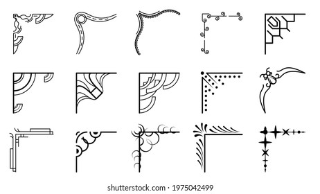 Set Hand Draw Of Corners Different Shapes Flower Decoration Vector Design Doodle Sketch Style For Wedding And Banner