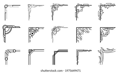 Set Hand Draw Of Corners Different Shapes Flower Decoration Vector Design Doodle Sketch Style For Wedding And Banner