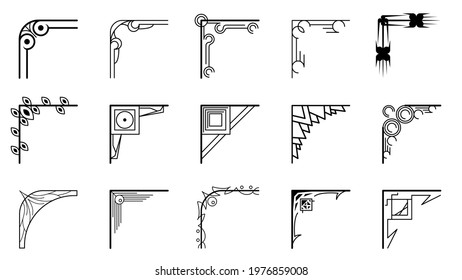 Set Hand Draw Of Corners Different Shapes Flower Decoration Vector Design Doodle Sketch Style For Wedding And Banner