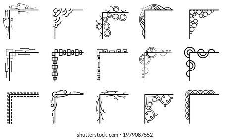 Set Hand Draw Of Corners Different Shapes Flower Decoration Vector Design Doodle Sketch Style For Wedding And Banner