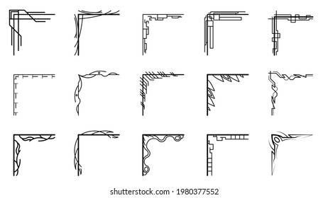 Set Hand Draw Of Corners Different Shapes Flower Decoration Vector Design Doodle Sketch Style For Wedding And Banner