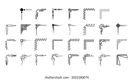 Set Hand Draw Of Corners Different Shapes Flower Decoration Vector Design Doodle Sketch Style For Wedding And Banner