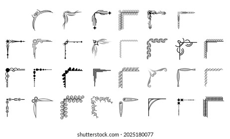 Establecer Dibujo De Mano De Esquinas Diferentes Formas Decoración De Flores Diseño Diseño De Dibujo De Doodle Estilo Para Boda Y Cartel