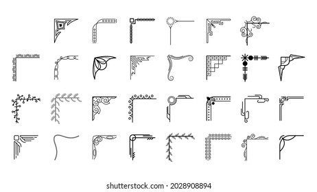 Set Hand Draw Of Corners Different Shapes Flower Decoration Vector Design Doodle Sketch Style For Wedding And Banner