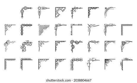 Set Hand Draw Of Corners Different Shapes Flower Decoration Vector Design Doodle Sketch Style For Wedding And Banner