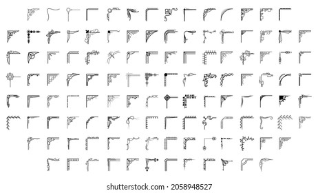 Set Hand Draw Of Corners Different Shapes Flower Decoration Vector Design Doodle Sketch Style For Wedding And Banner
