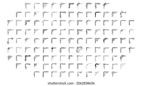 Set Hand Draw Of Corners Different Shapes Flower Decoration Vector Design Doodle Sketch Style For Wedding And Banner