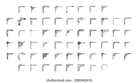 Set Hand Draw Of Corners Different Shapes Flower Decoration Vector Design Doodle Sketch Style For Wedding And Banner