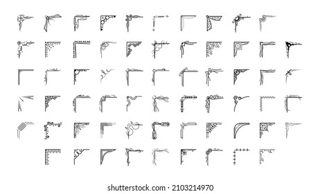 Set Hand Draw Of Corners Different Shapes Flower Decoration Vector Design Doodle Sketch Style For Wedding And Banner